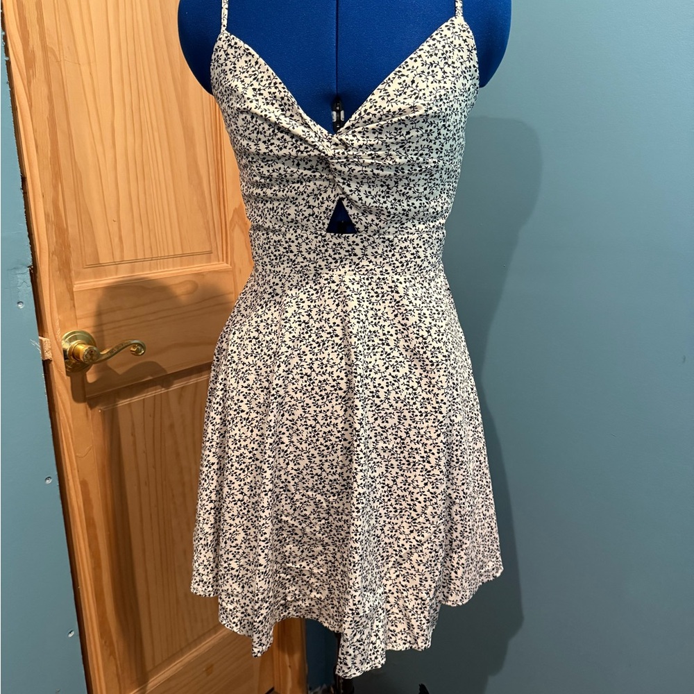 Floral Mini Dress - Blue and White